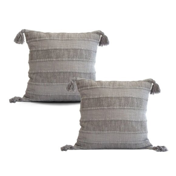 Wide Stripes with tassels Pillow Covers (2 pack) - Decorative Throw Pillow - Picture 1 of 4